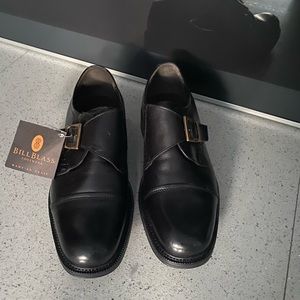 Bill Blass Black Leather Single Monk Strap Oxfords